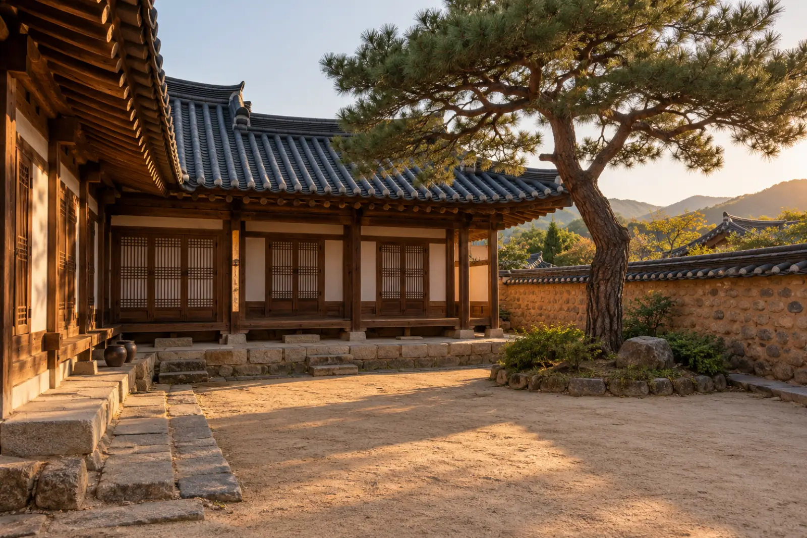 기와지붕 아래 마당이 있는 한옥
