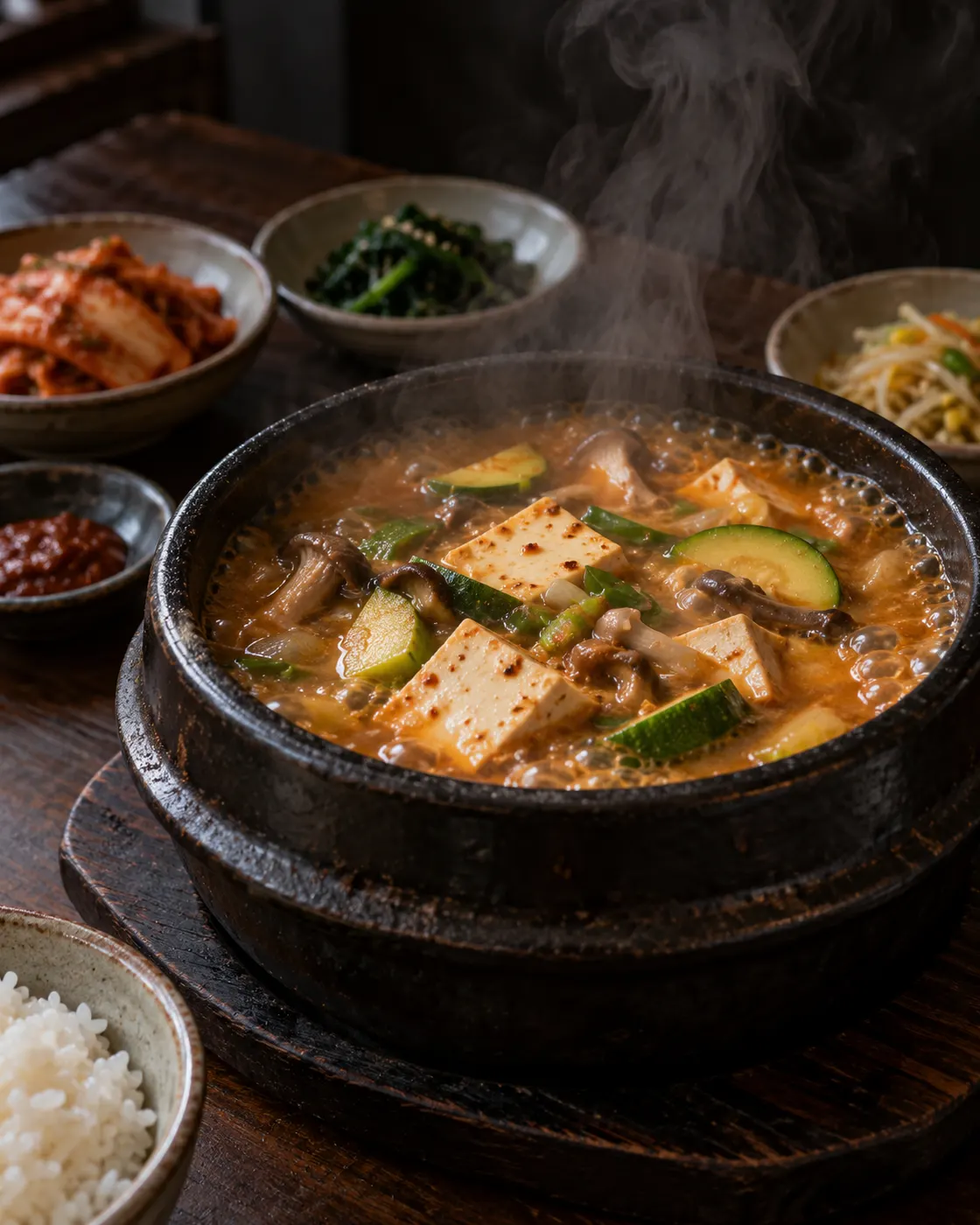 김이 오르는 된장찌개 뚝배기